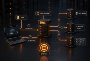 نحوه کار DNS و ارتباط DNS Resolver با Root و Name Server
